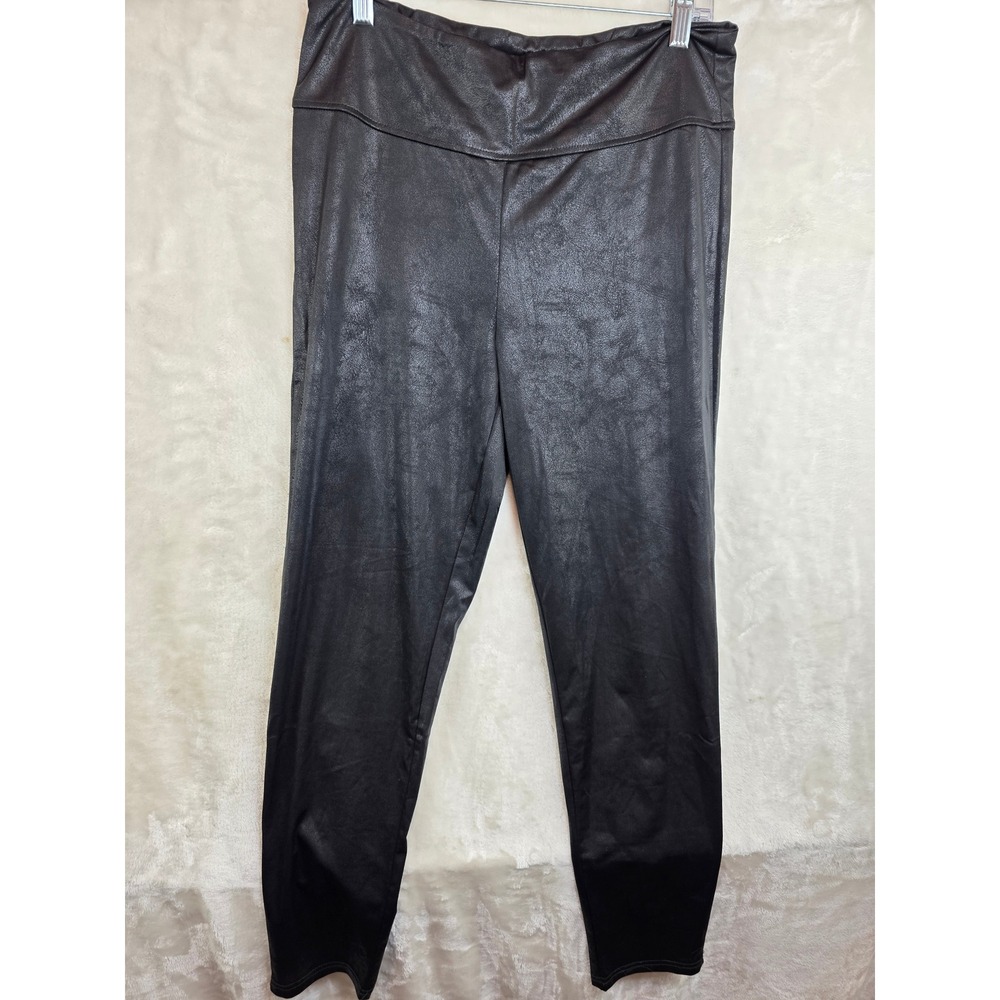 Daisy Fuentes Womens Black Faux Leather Leggings High Rise Stretchy Size XL